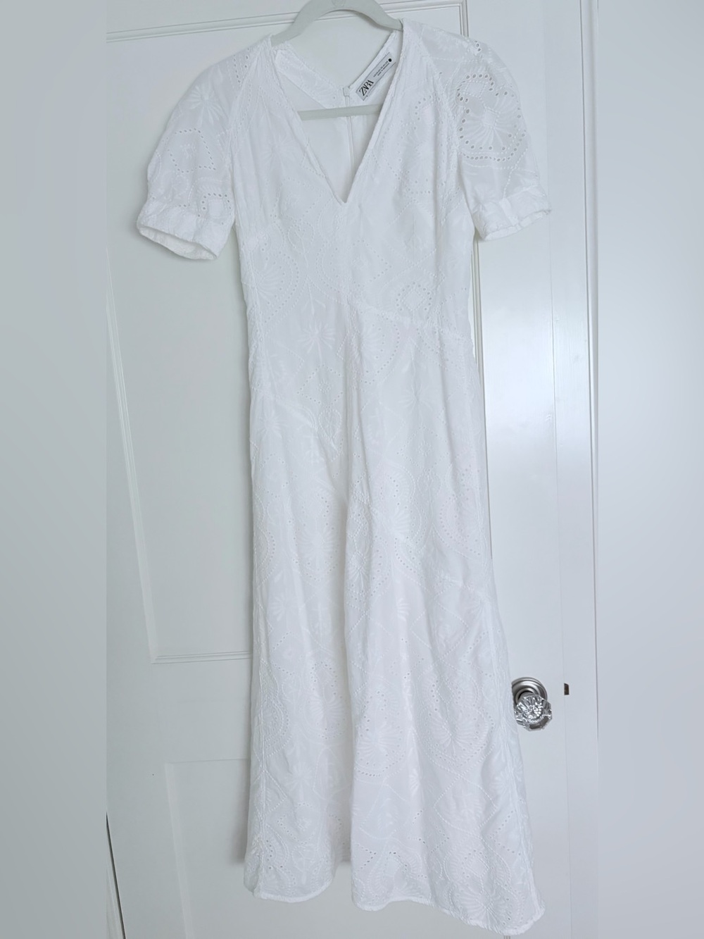 ZARA White Eyelet Maxi Dress with Puff Sleeves